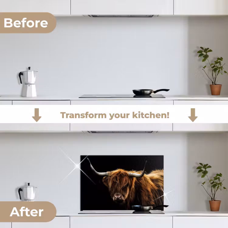 Kitchen splashback for hob - Scottish Highlander - Horns - Black - Animals - Nature - Wild - Cow — 7
