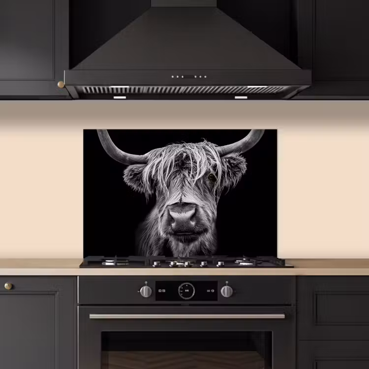 Kitchen splashback for hob - Scottish Highlander - Horns - Black - White - Cow - Wild - Animals — 5