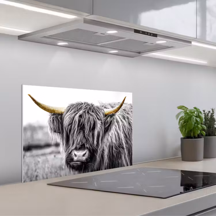 Kitchen splashback for hob - Scottish Highlander - Horns - Gold - Black — 1
