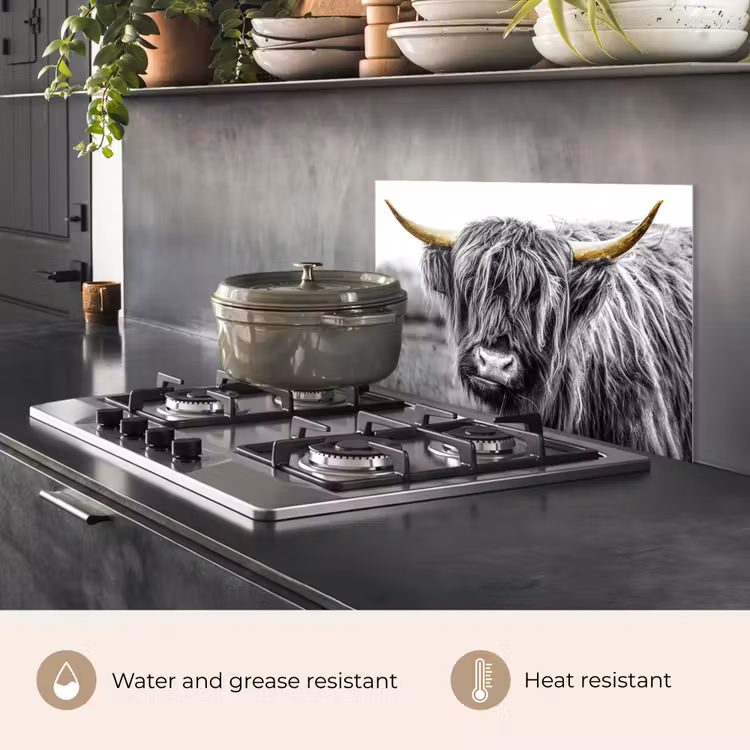 Kitchen splashback for hob - Scottish Highlander - Horns - Gold - Black — 2