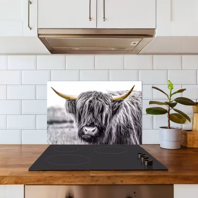 Kitchen splashback for hob - Scottish Highlander - Horns - Gold - Black — 3