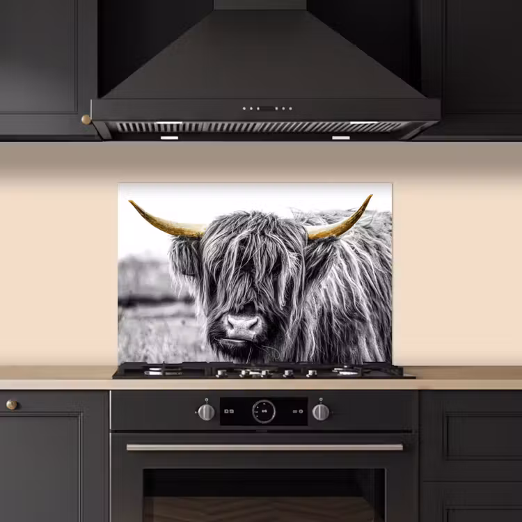 Kitchen splashback for hob - Scottish Highlander - Horns - Gold - Black — 5