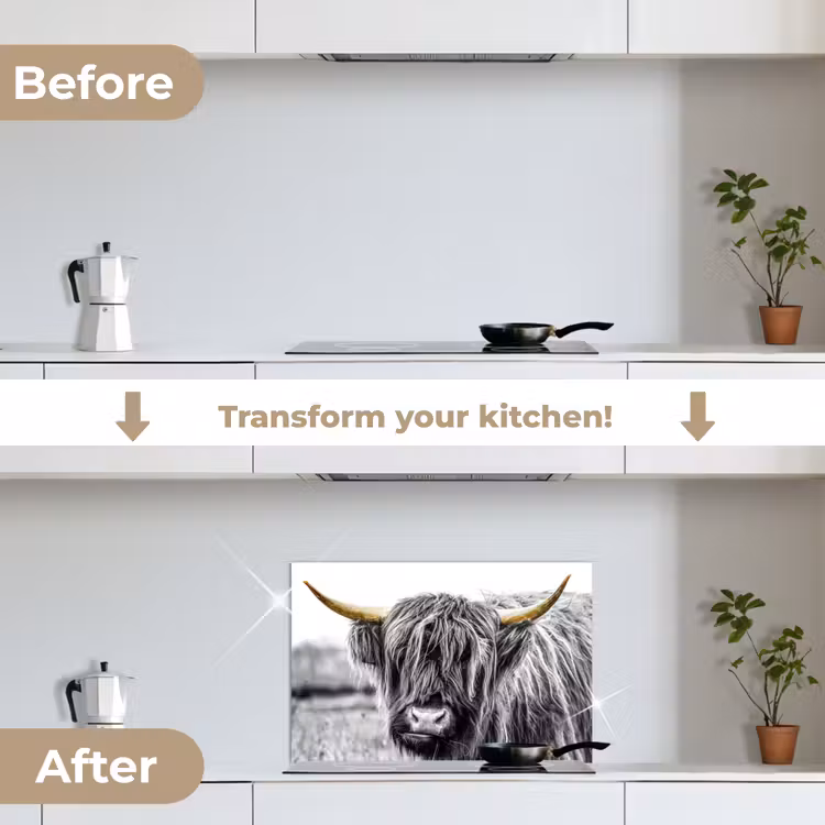 Kitchen splashback for hob - Scottish Highlander - Horns - Gold - Black — 7