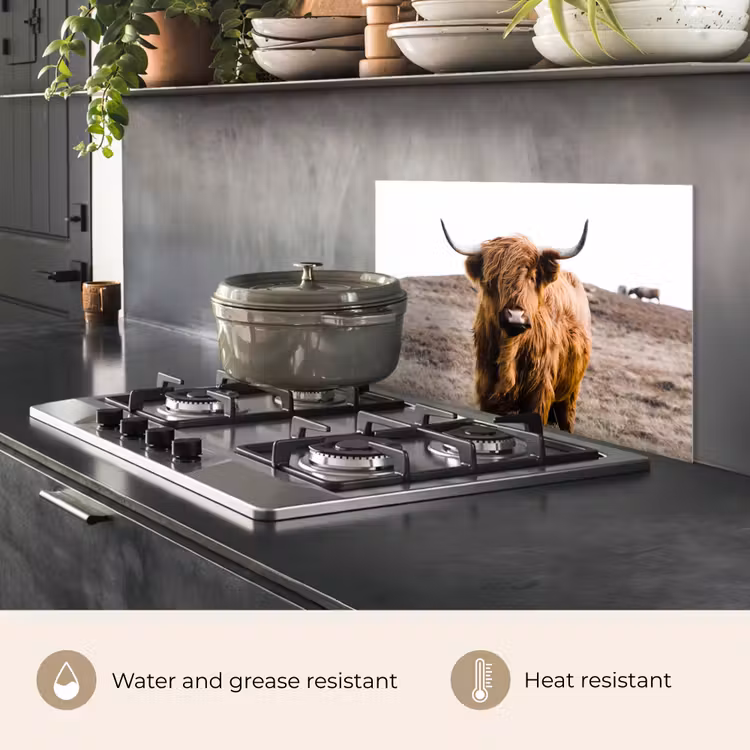 Kitchen splashback for hob - Scottish highlander - Landscape - Cow - Brown - Animals - Nature — 2