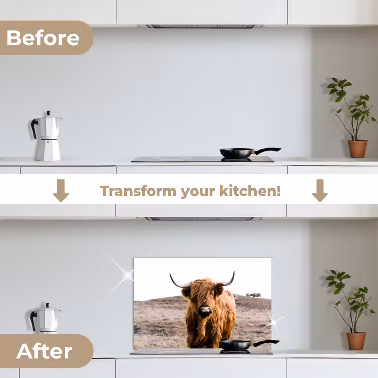 Kitchen splashback for hob - Scottish highlander - Landscape - Cow - Brown - Animals - Nature — 7