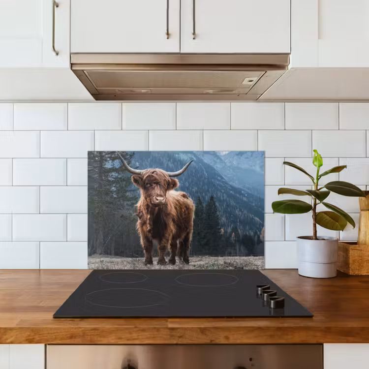 Kitchen splashback for hob - Scottish highlander - Mountain - Landscape - Trees - Cow - Nature — 3