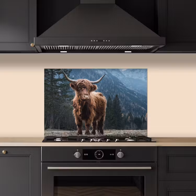 Kitchen splashback for hob - Scottish highlander - Mountain - Landscape - Trees - Cow - Nature — 5