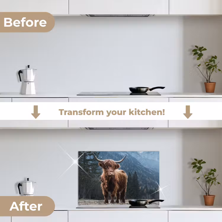 Kitchen splashback for hob - Scottish highlander - Mountain - Landscape - Trees - Cow - Nature — 7