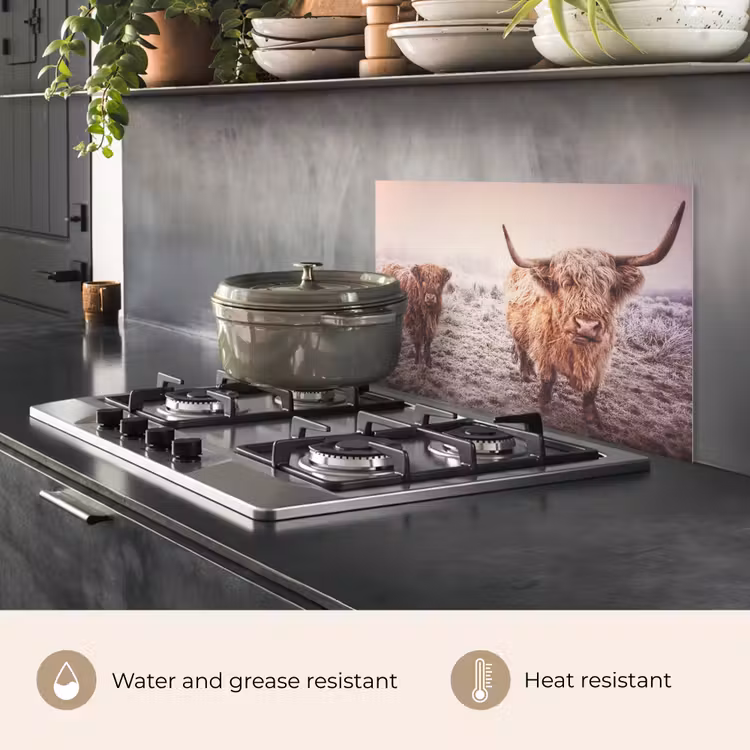 Kitchen splashback for hob - Scottish Highlanders - Snow - Sun — 2