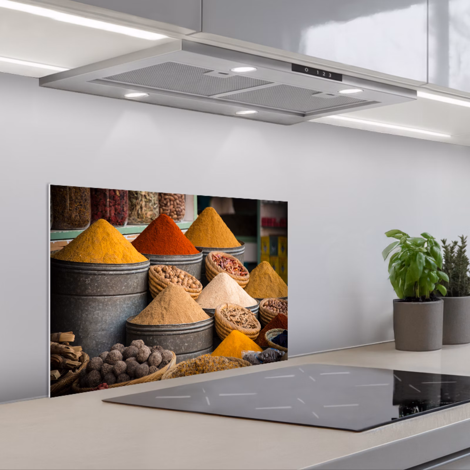 Kitchen splashback for hob - Herbs - Ton - Spices - Yellow - Brown — 1