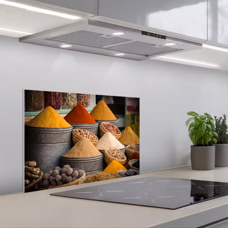 Kitchen splashback for hob - Herbs - Ton - Spices - Yellow - Brown — 1