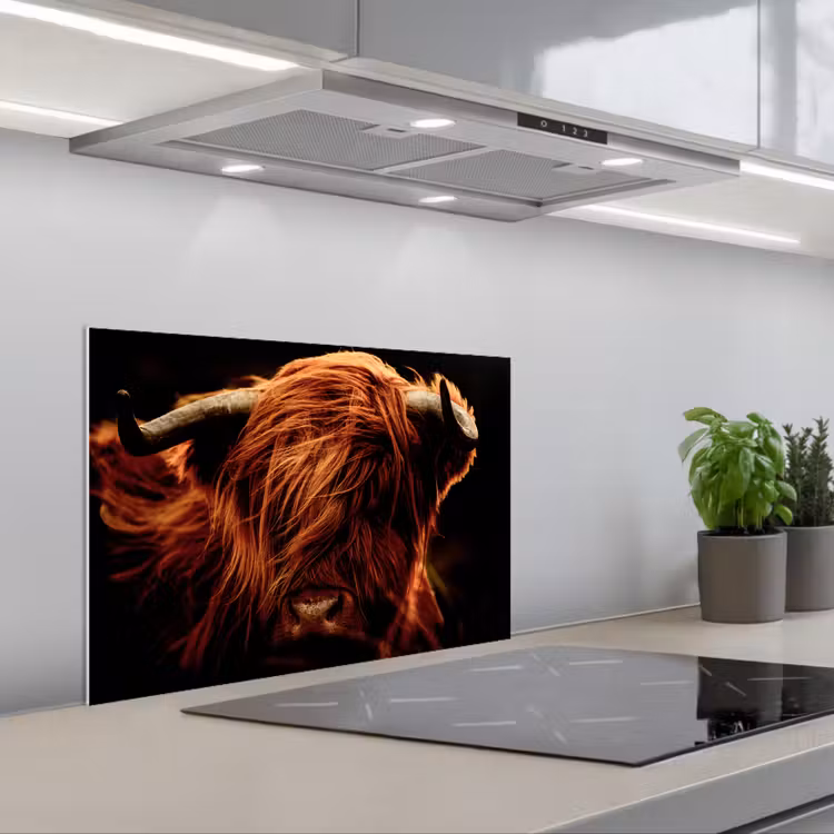 Kitchen splashback for hob - Scottish highlander - Cow - Horns - Portrait - Animals — 1