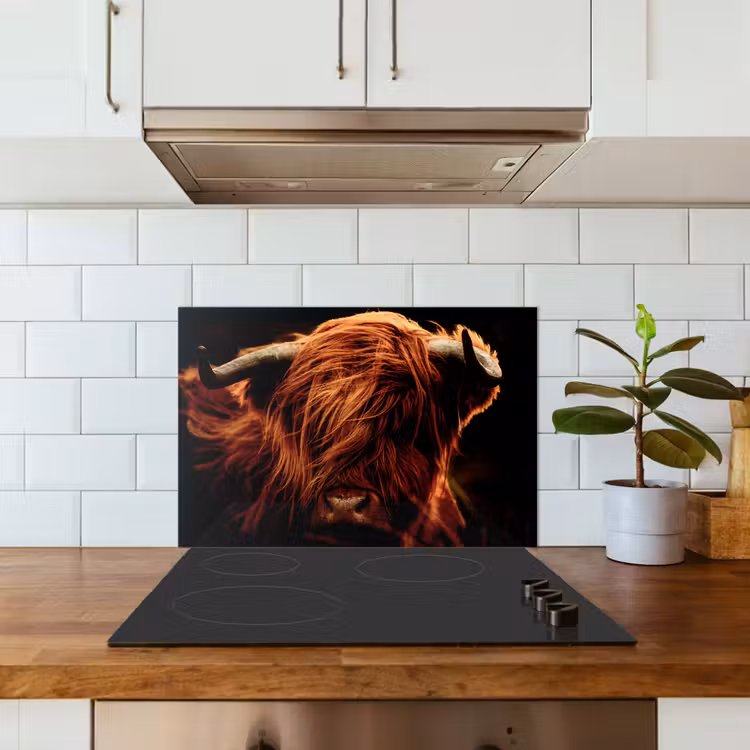 Kitchen splashback for hob - Scottish highlander - Cow - Horns - Portrait - Animals — 3
