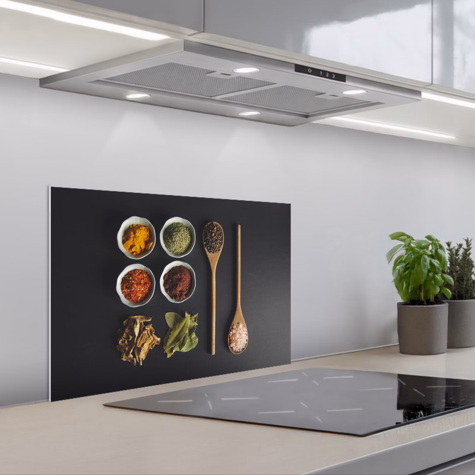 Kitchen splashback for hob - Ladle - Spices - Herbs - Green - Brown - Rustic — 1