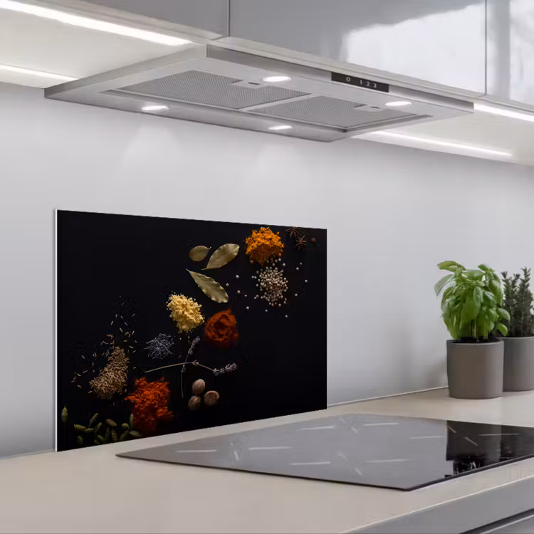 Kitchen splashback for hob - Herbs - Black - Spices - Kitchen - Cooking — 1