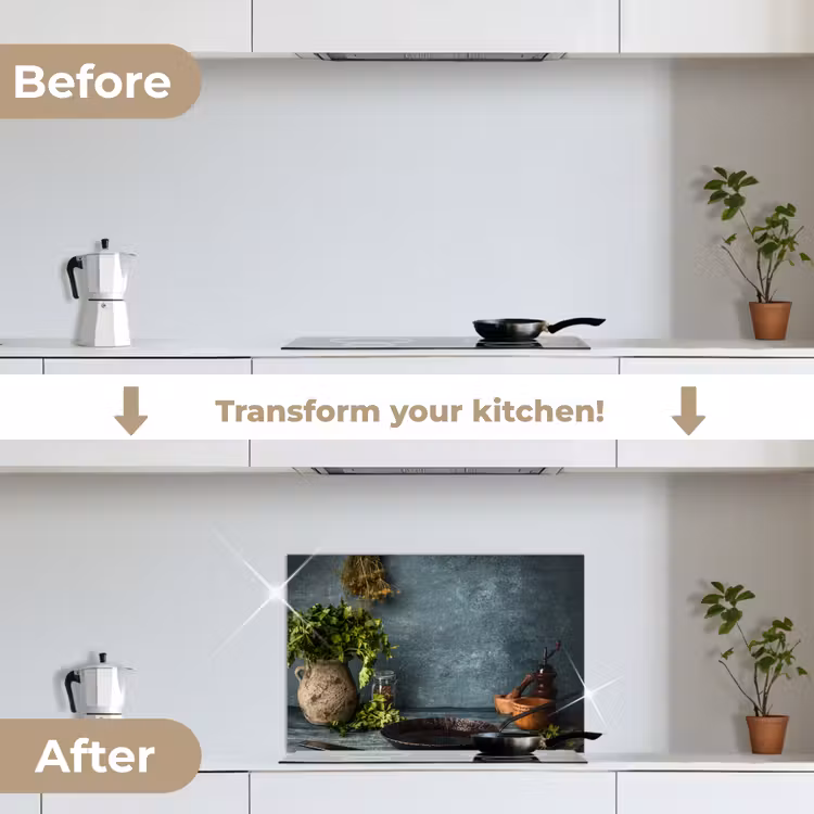 Kitchen splashback for hob - Herbs - Spices - Pan - Knife - Gray - Rustic — 7