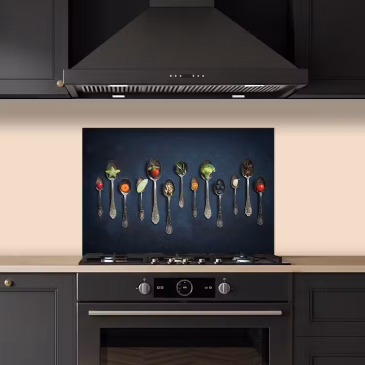 Kitchen splashback for hob - Herbs - Spoon - Silver - Spices - Industrial — 5