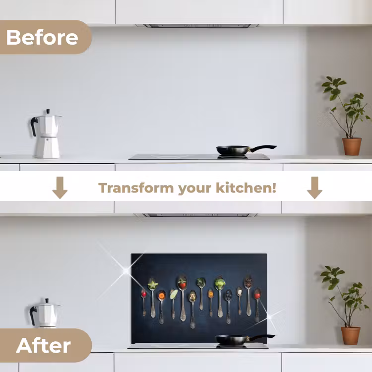 Kitchen splashback for hob - Herbs - Spoon - Silver - Spices - Industrial — 7