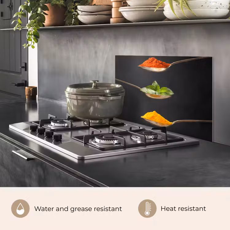 Kitchen splashback for hob - Herbs - Spoon - Spices - Black - Italian — 2