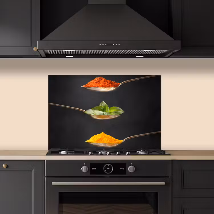 Kitchen splashback for hob - Herbs - Spoon - Spices - Black - Italian — 5