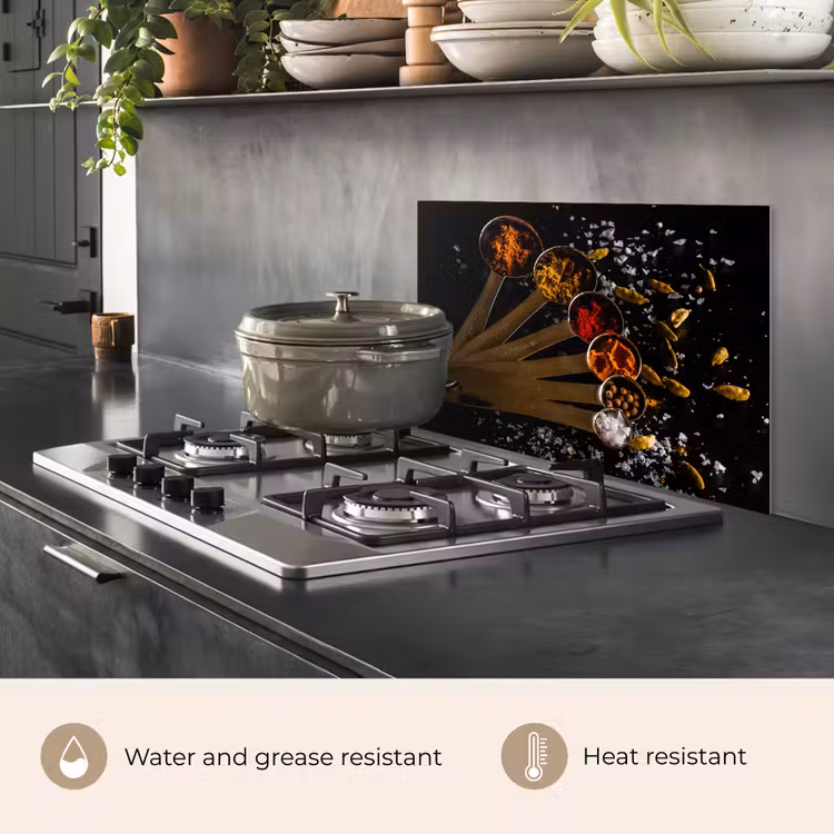 Kitchen splashback for hob - Herbs - Spoons - Salt - Spices - Black — 2