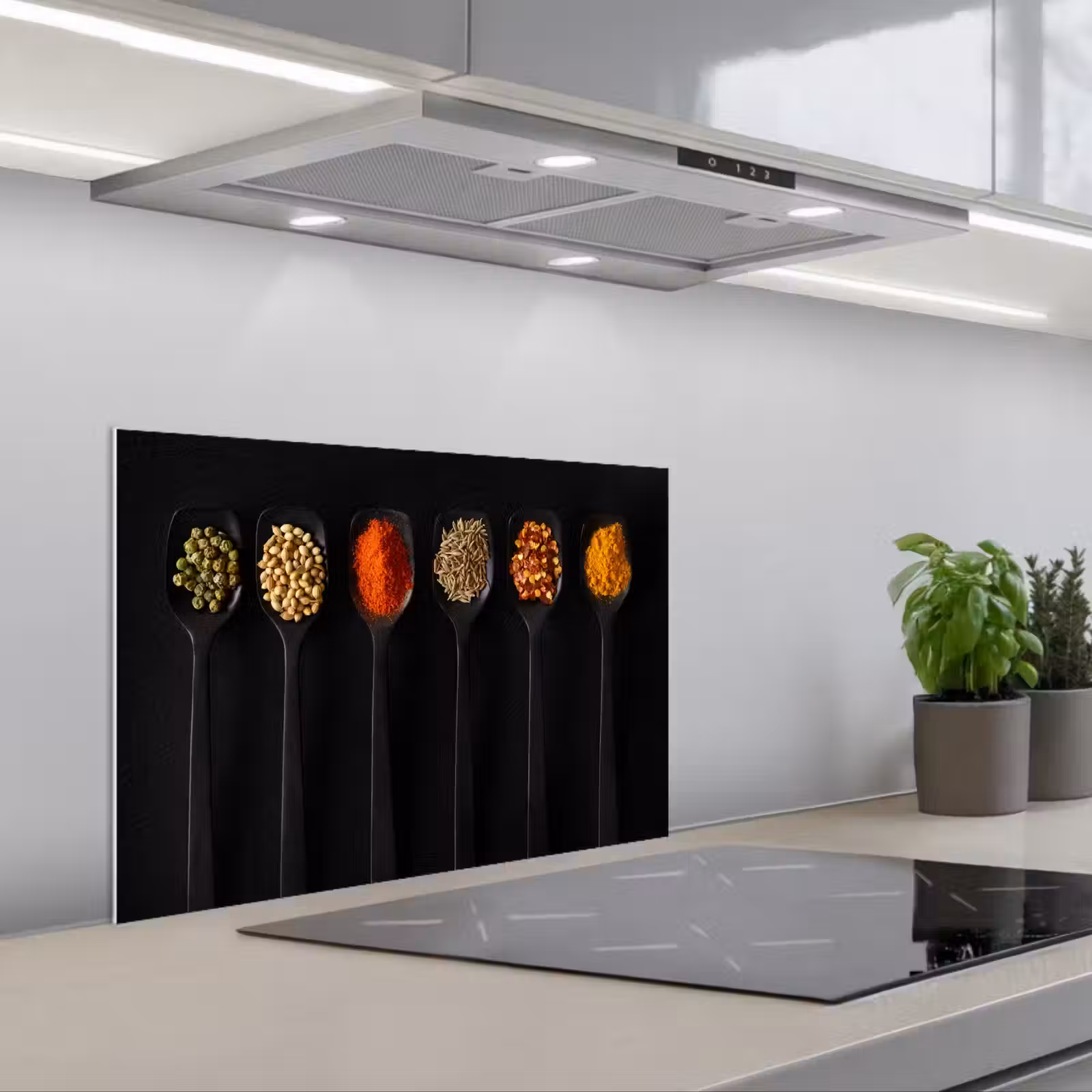 Kitchen splashback for hob - Spoons - Spices - Black - Spices - Rustic — 1