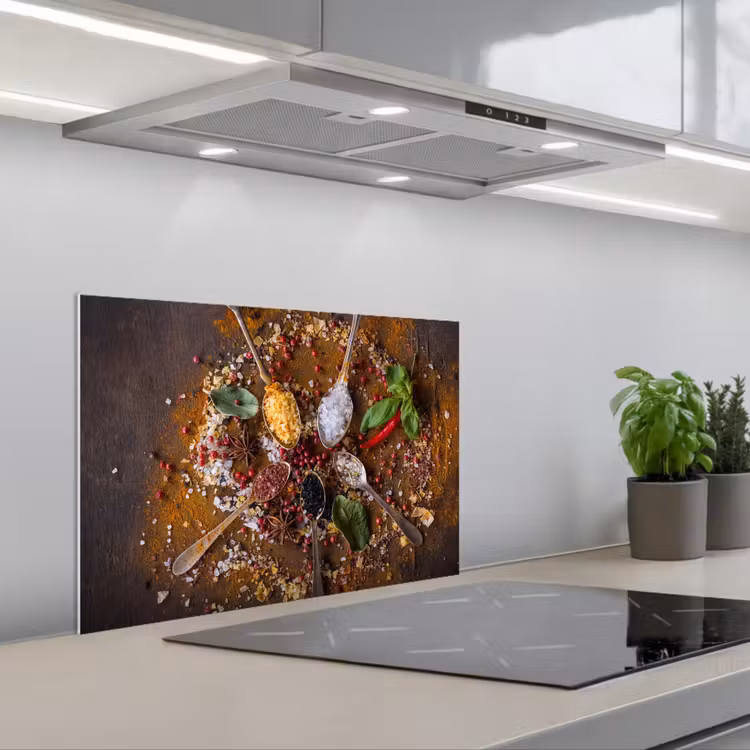 Kitchen splashback for hob - Spices - Herbs - Spoons - Salt - Brown - Kitchen — 1