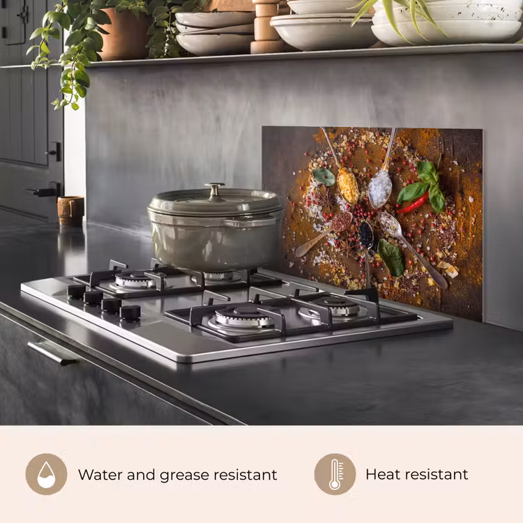 Kitchen splashback for hob - Spices - Herbs - Spoons - Salt - Brown - Kitchen — 2