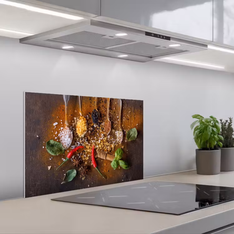 Kitchen splashback for hob - Spoons - Herbs - Chili pepper - Spices - Salt — 1