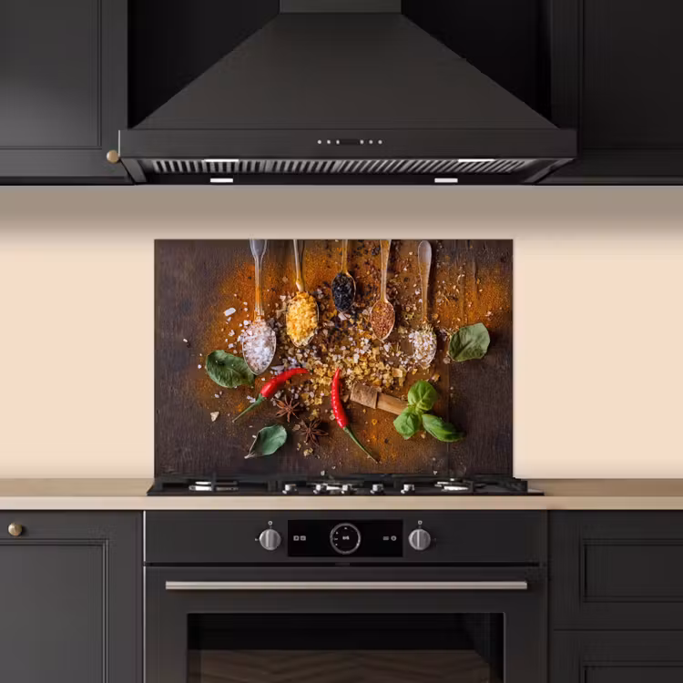 Kitchen splashback for hob - Spoons - Herbs - Chili pepper - Spices - Salt — 5