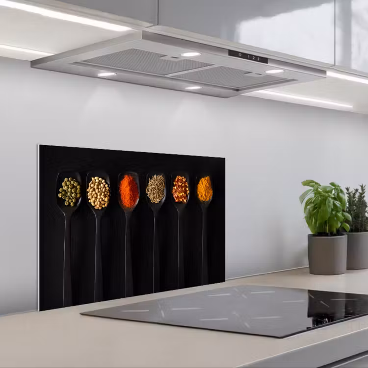 Kitchen splashback for hob - Spoons - Spices - Black - Spices - Rustic — 1