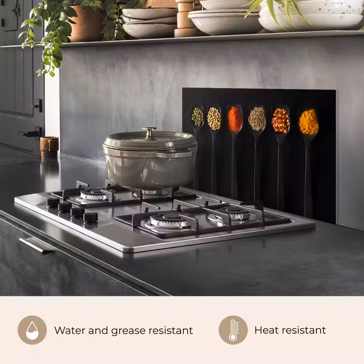 Kitchen splashback for hob - Spoons - Spices - Black - Spices - Rustic — 2