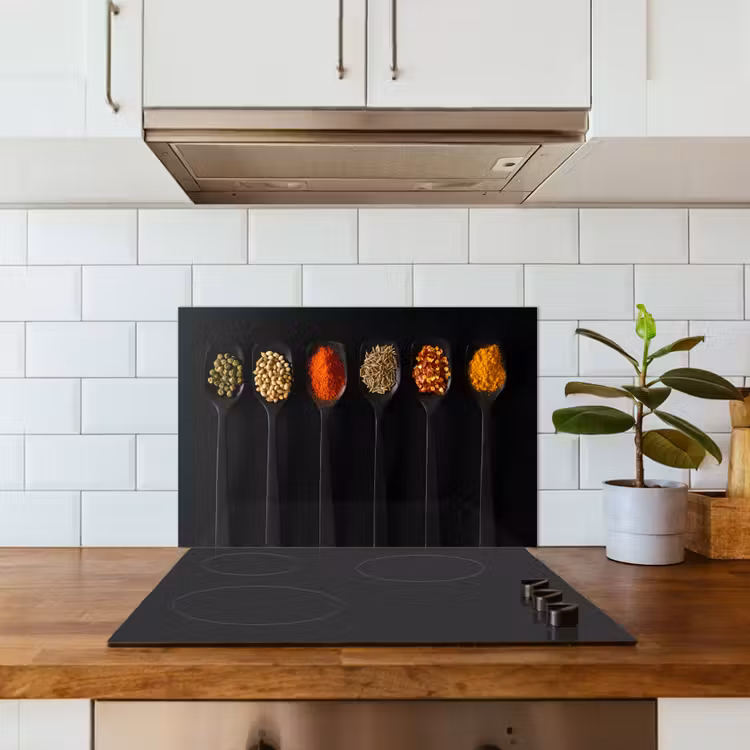 Kitchen splashback for hob - Spoons - Spices - Black - Spices - Rustic — 3