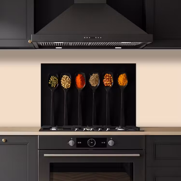 Kitchen splashback for hob - Spoons - Spices - Black - Spices - Rustic — 5