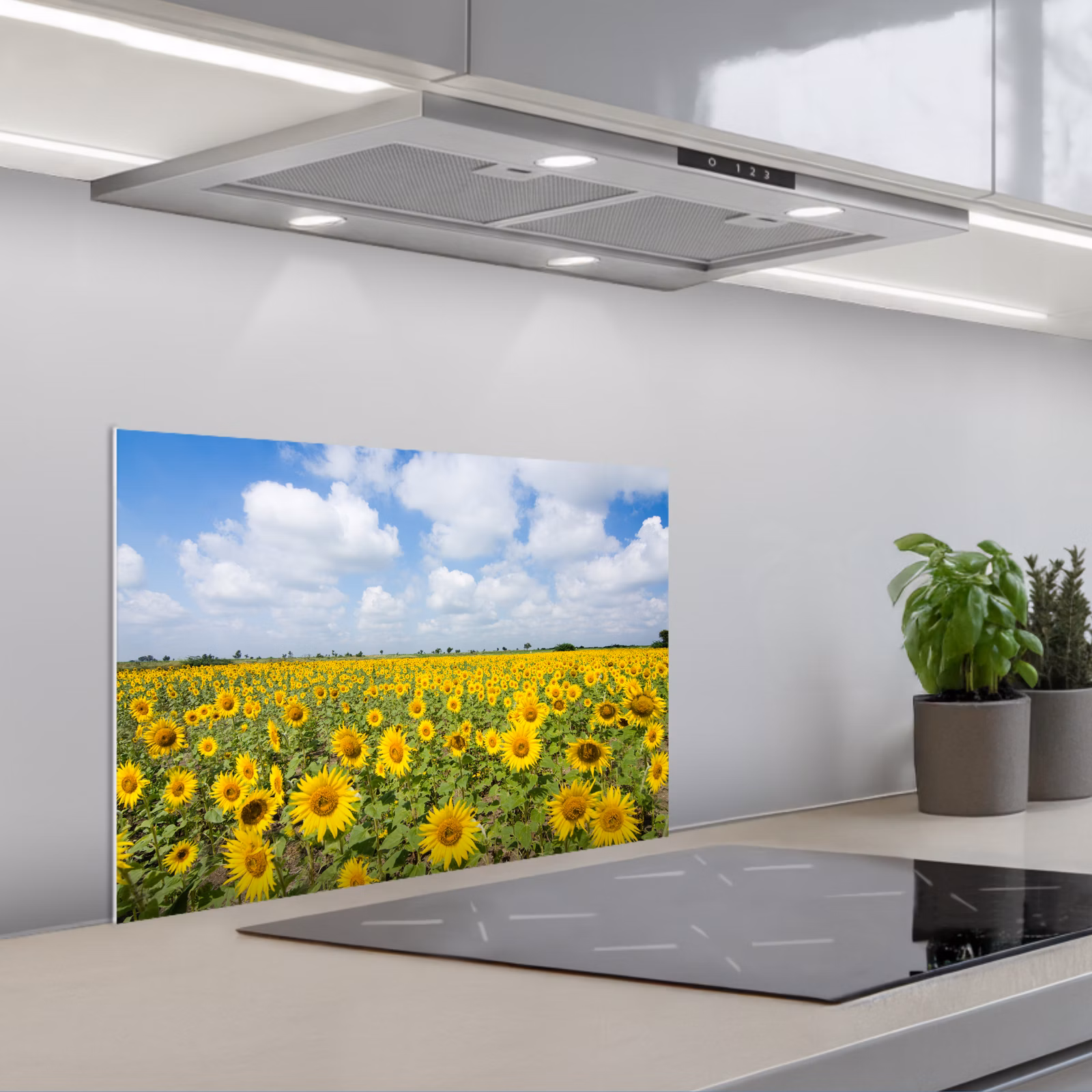 Kitchen splashback for hob - Sunflowers - Flowers - Clouds - Nature - Yellow - Landscape — 1