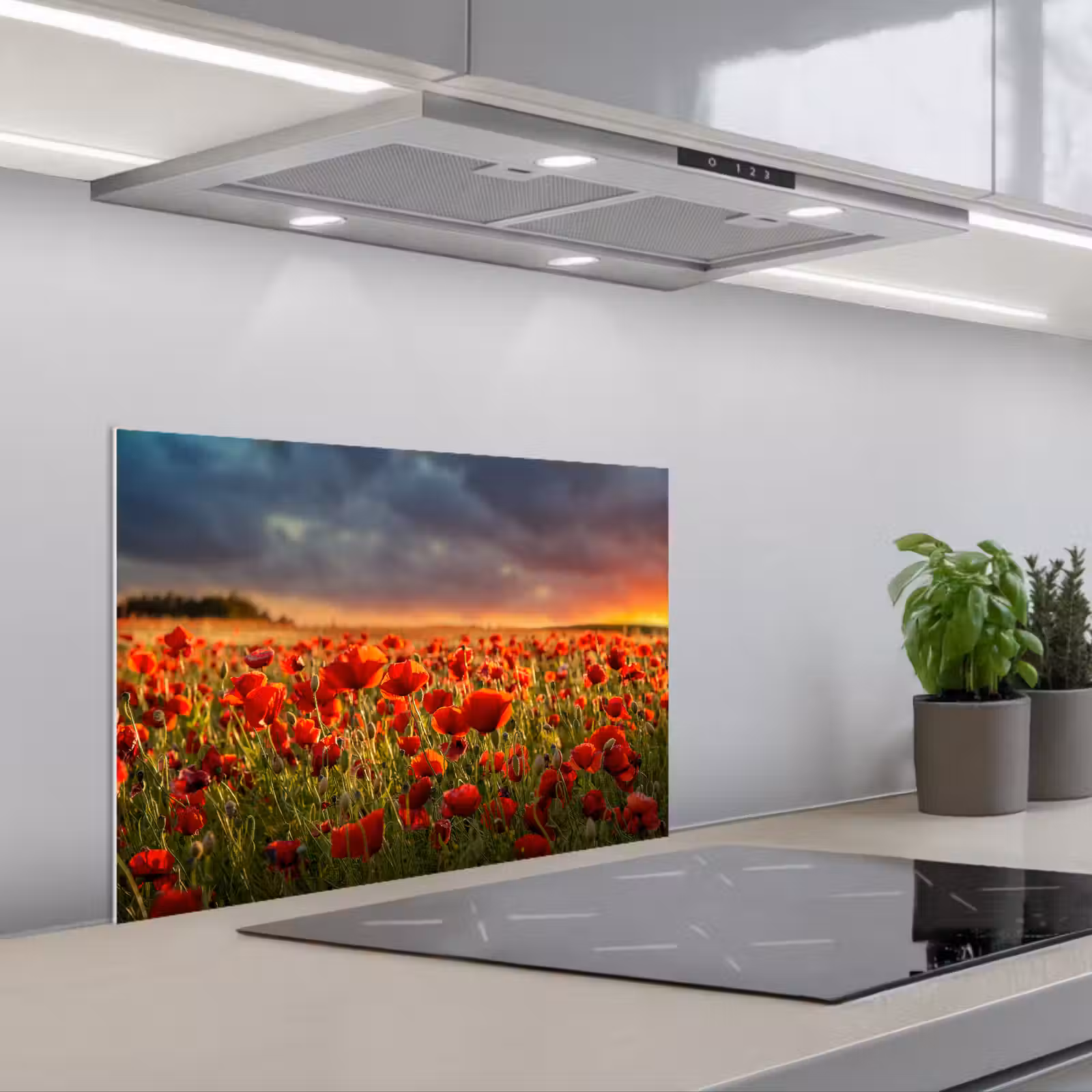 Kitchen splashback for hob - Sunset - Poppies - Red - Flowers - Field - Nature — 1