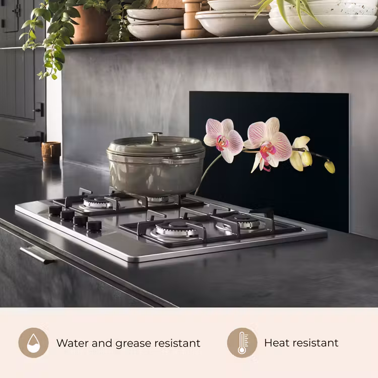 Kitchen splashback for hob - Orchid - Flowers - Black - Pink - Buttons — 2