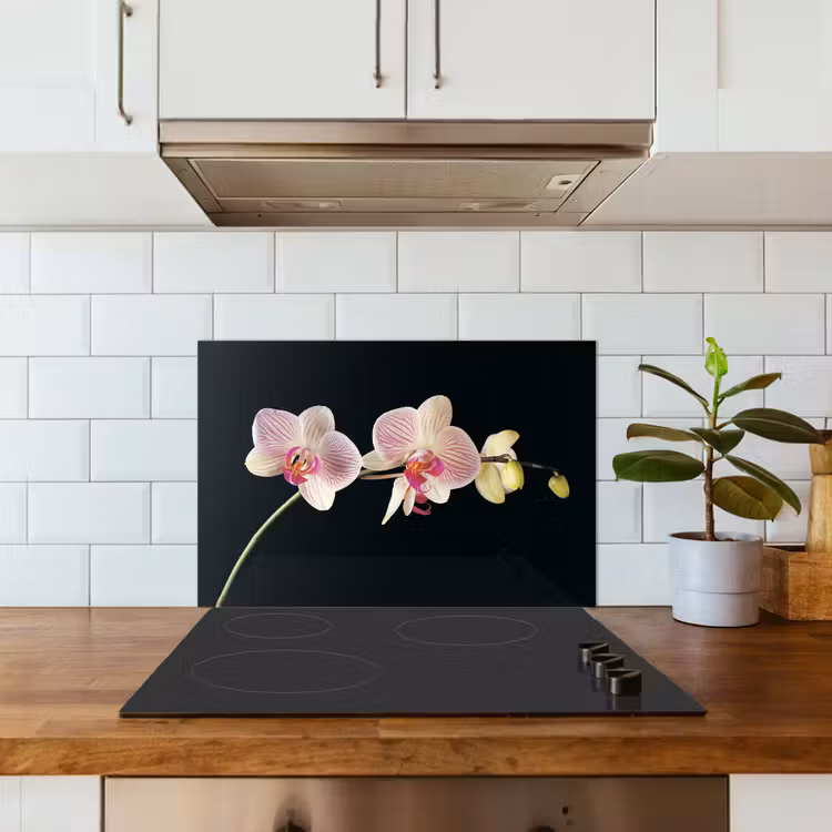 Kitchen splashback for hob - Orchid - Flowers - Black - Pink - Buttons — 3