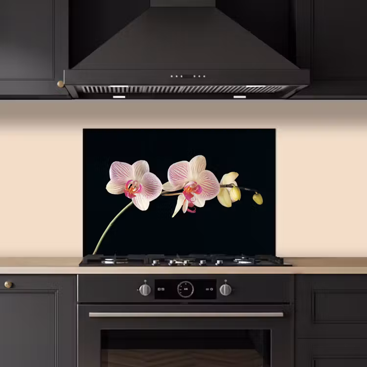 Kitchen splashback for hob - Orchid - Flowers - Black - Pink - Buttons — 5