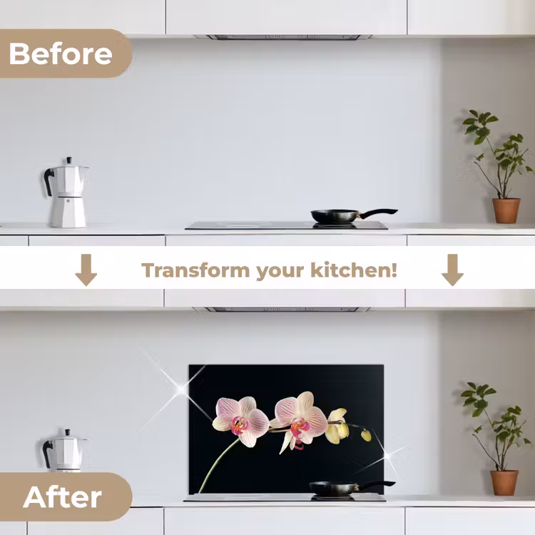 Kitchen splashback for hob - Orchid - Flowers - Black - Pink - Buttons — 7