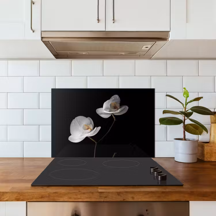 Kitchen splashback for hob - Orchid - Flowers - Black - White - Still Life — 3