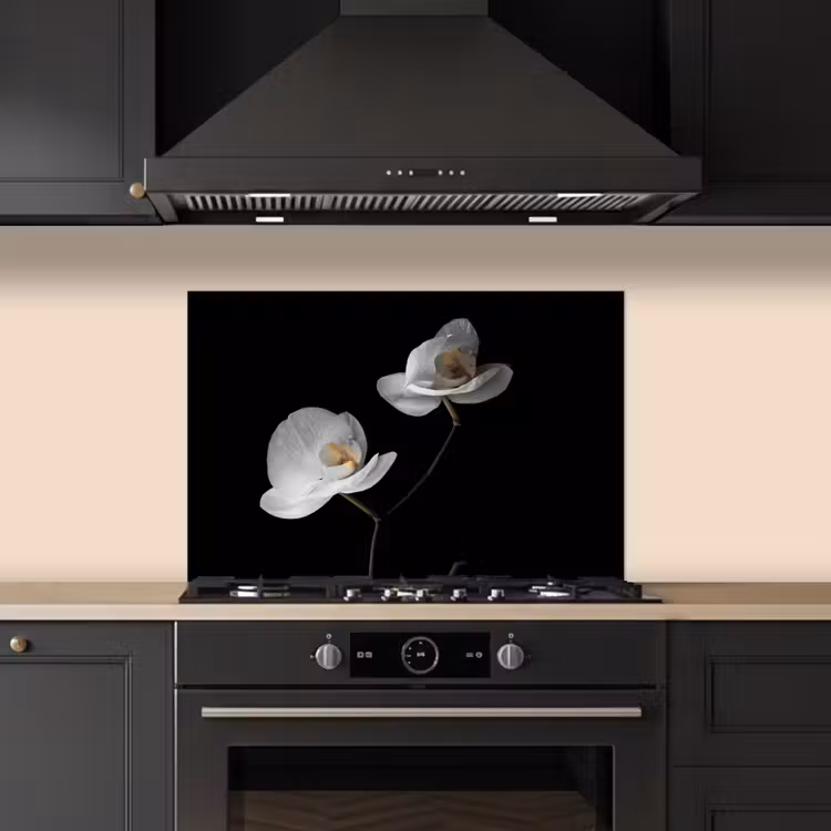 Kitchen splashback for hob - Orchid - Flowers - Black - White - Still Life — 5