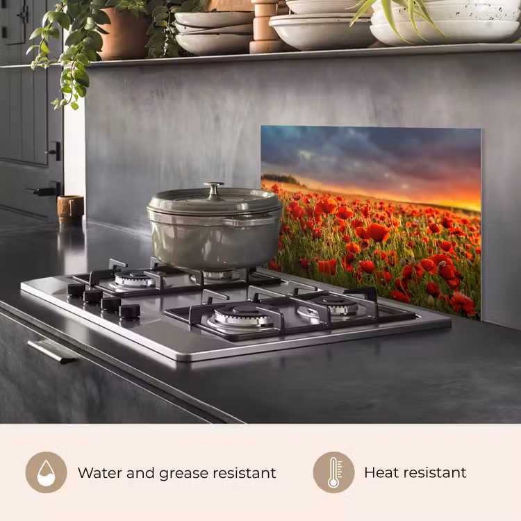 Kitchen splashback for hob - Sunset - Poppies - Red - Flowers - Field - Nature — 2