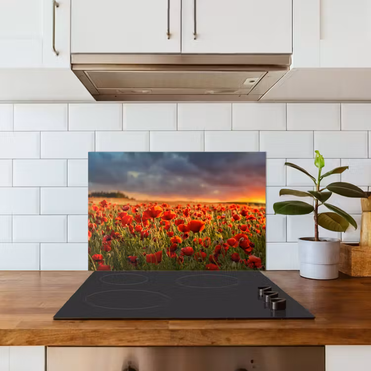 Kitchen splashback for hob - Sunset - Poppies - Red - Flowers - Field - Nature — 3