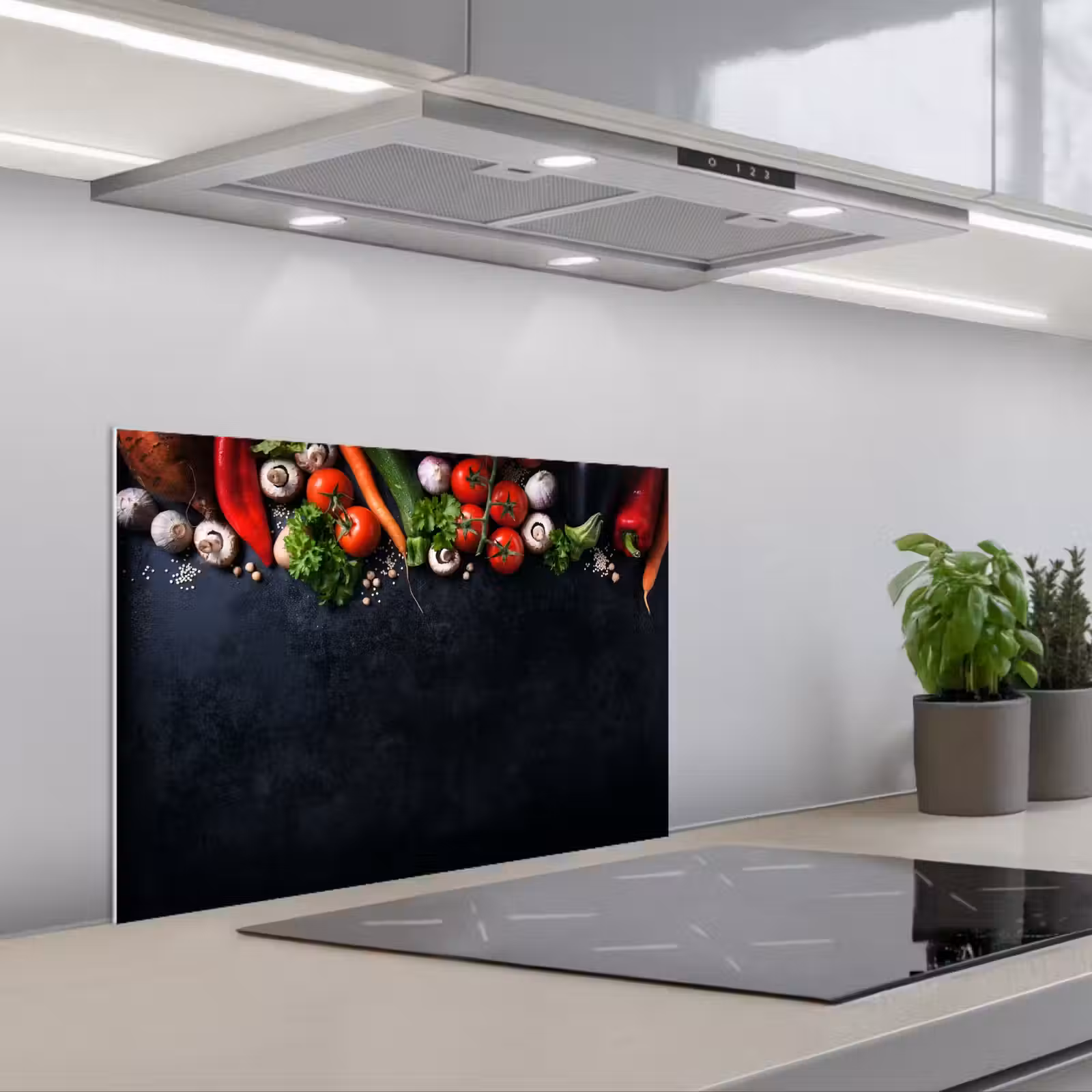 Kitchen splashback for hob - Vegetable - Herbs - Spices - Black - Rustic - Kitchen — 1