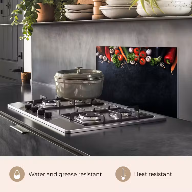 Kitchen splashback for hob - Vegetable - Herbs - Spices - Black - Rustic - Kitchen — 2