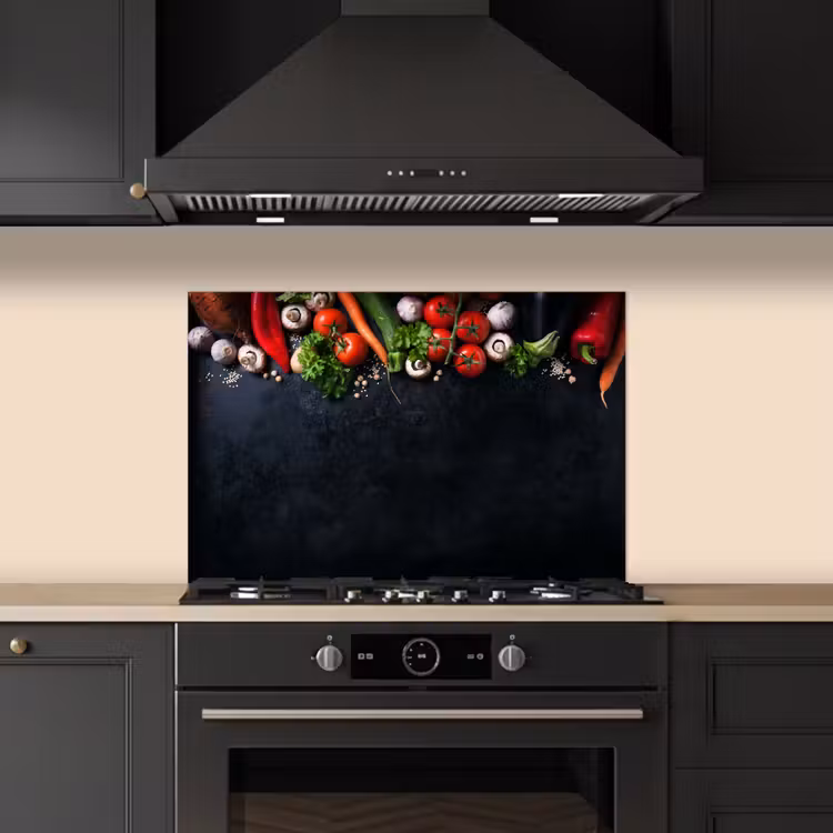 Kitchen splashback for hob - Vegetable - Herbs - Spices - Black - Rustic - Kitchen — 5