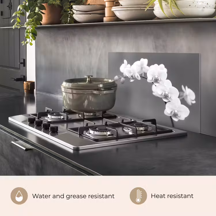 Kitchen splashback for hob - Monochrome Orchid Splendor — 2