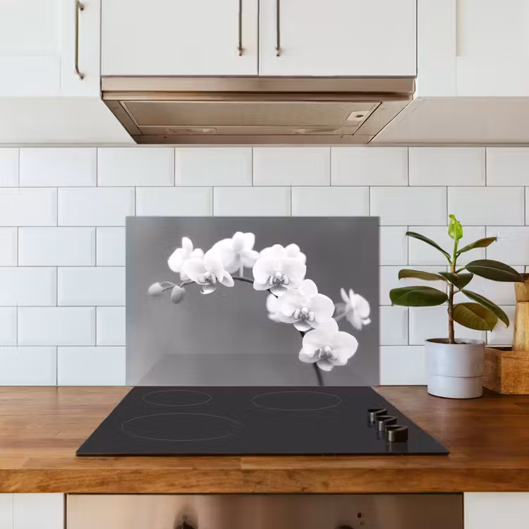 Kitchen splashback for hob - Monochrome Orchid Splendor — 3