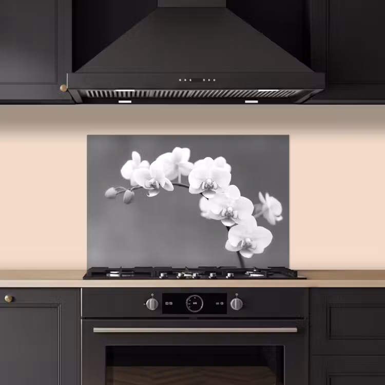 Kitchen splashback for hob - Monochrome Orchid Splendor — 5